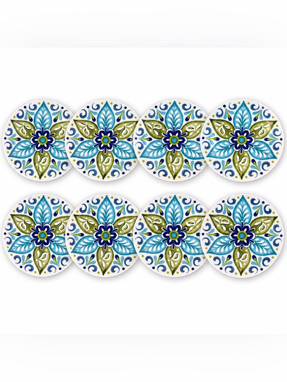 Nicole Miller Melamine Appetizer Dessert Plates 6.75” Set of 8 Blue Green Floral